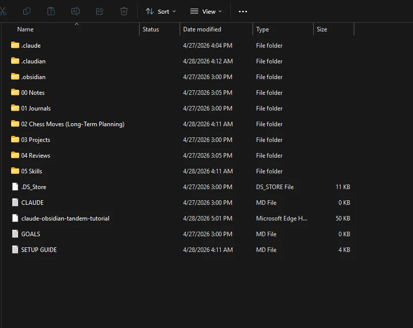 Second Brain Template folder structure shown in Windows File Explorer