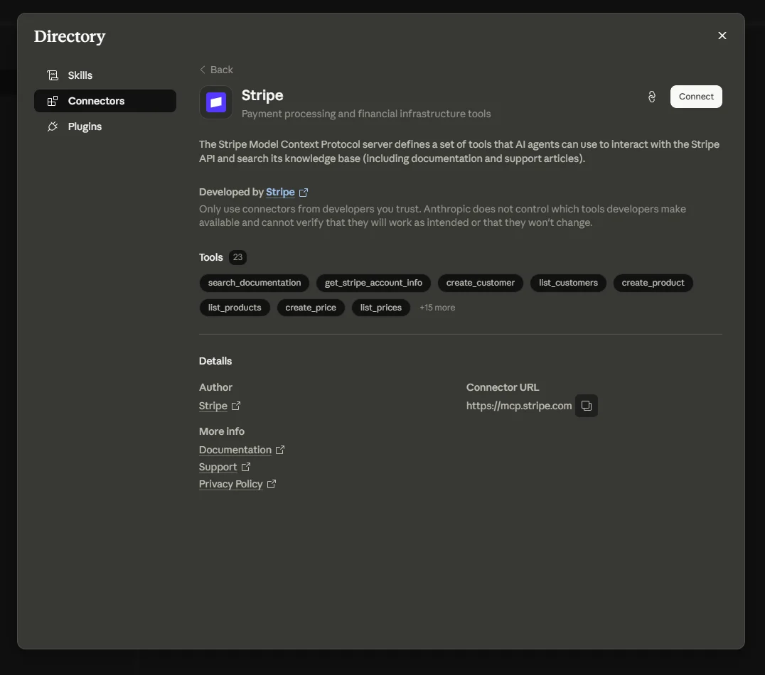 Connectors tab in the Course Creator plugin showing Stripe with its Authorize button
