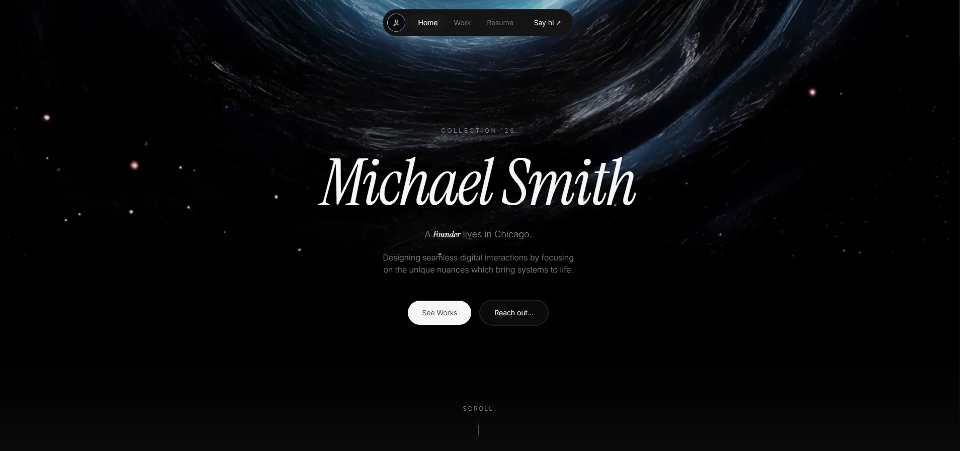 Michael Smith portfolio, showing the bento grid of selected work tiles at varying column widths