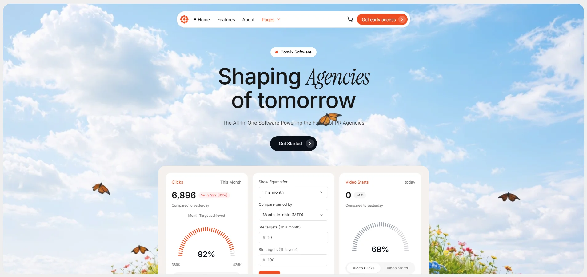Convix Software landing page, showing the video hero inside a rounded card frame with a centered headline